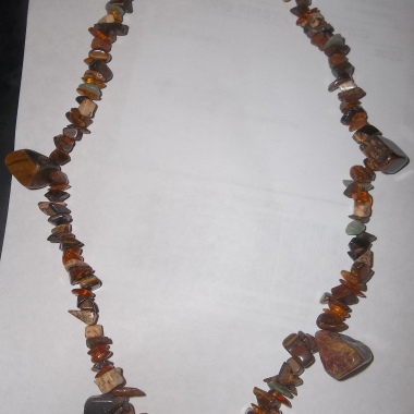 Tiger Eye, Picture Jasper and Baltic Amber Chip Necklace with Large Tiger Eye Nuggets